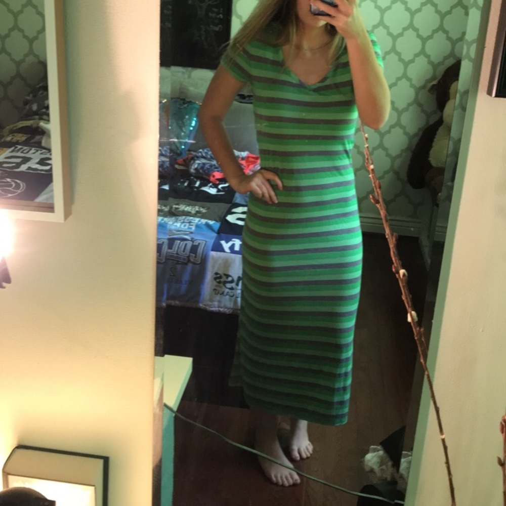 Green and gray maxi dress